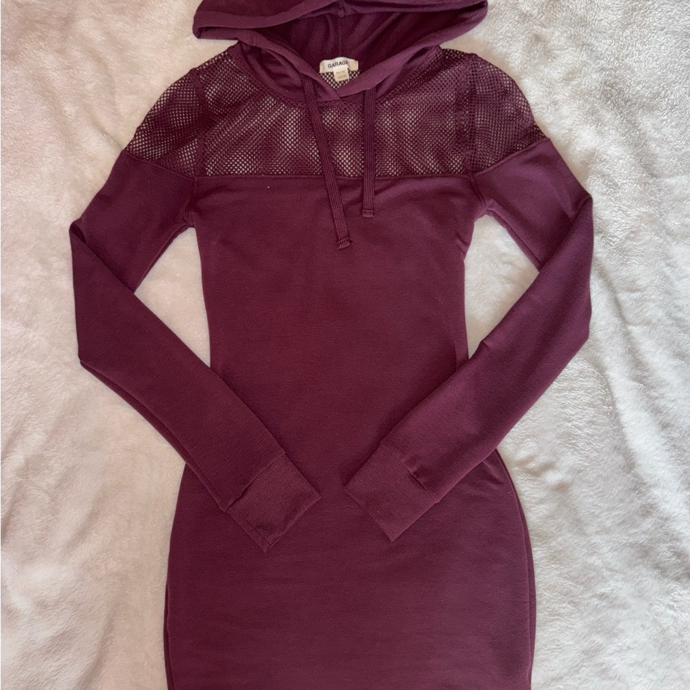 Garage Red Ribbed Bodycon Dress with Hood